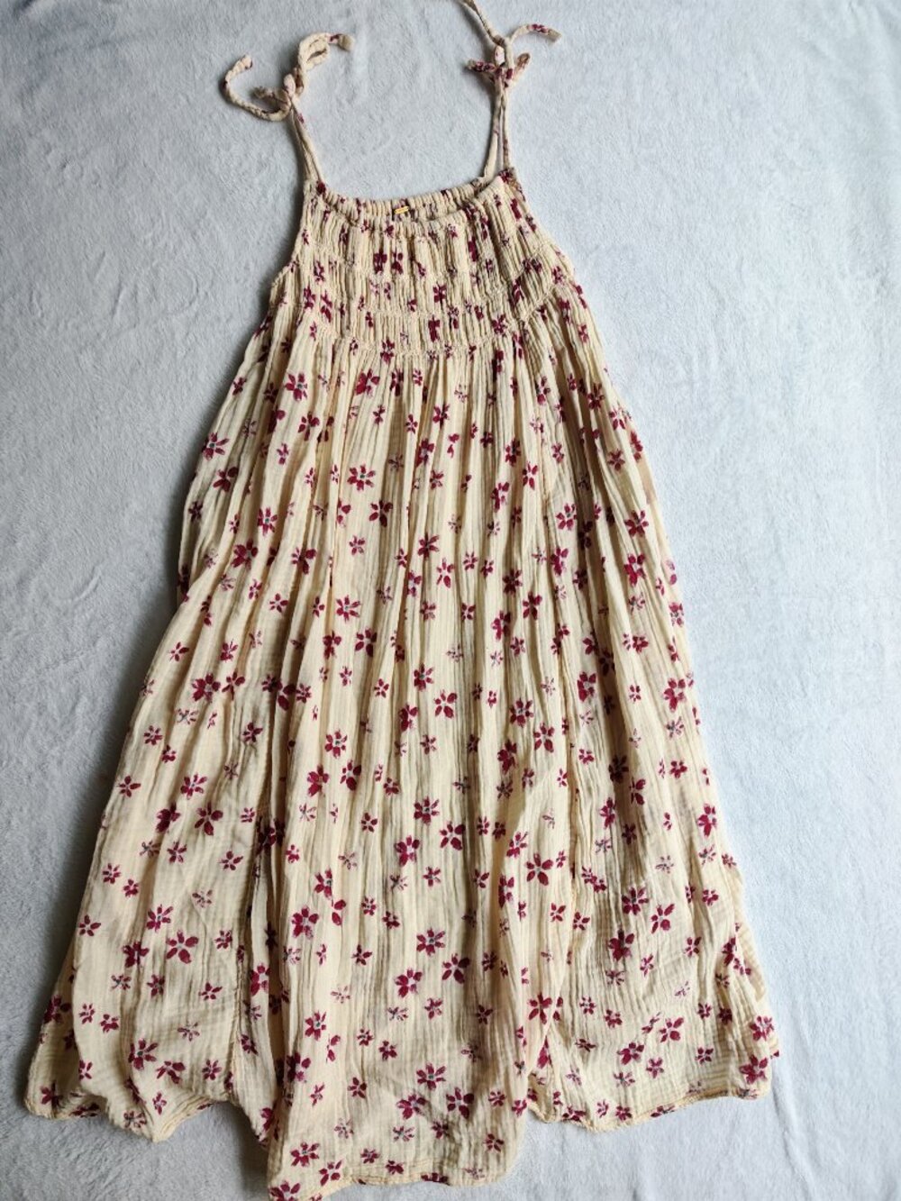 Free People Azure Midi Dress Floral Smocked Cotton Tie Strap Boho Sundress M - Picture 7 of 14